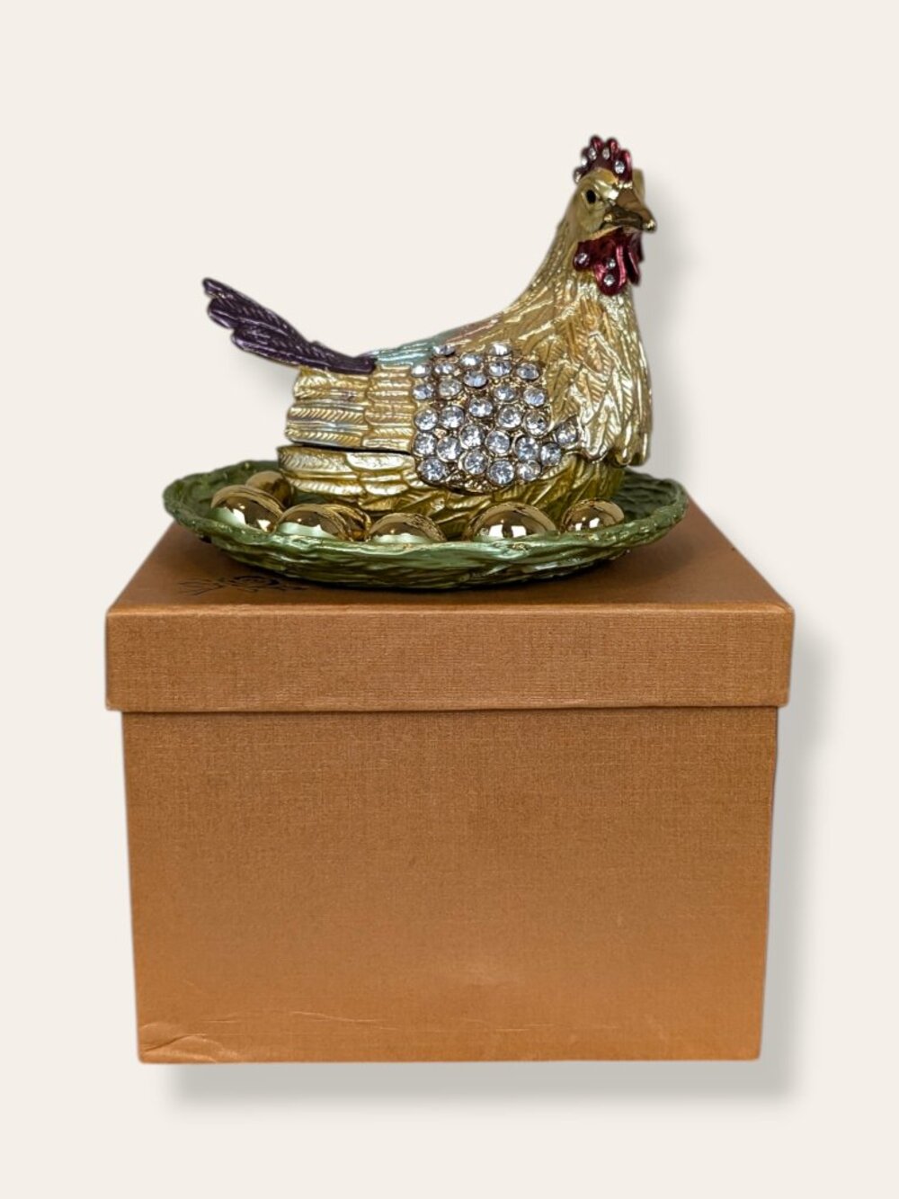 Large Metal Enamelled Hen Trinket Box - Picture 9 of 9